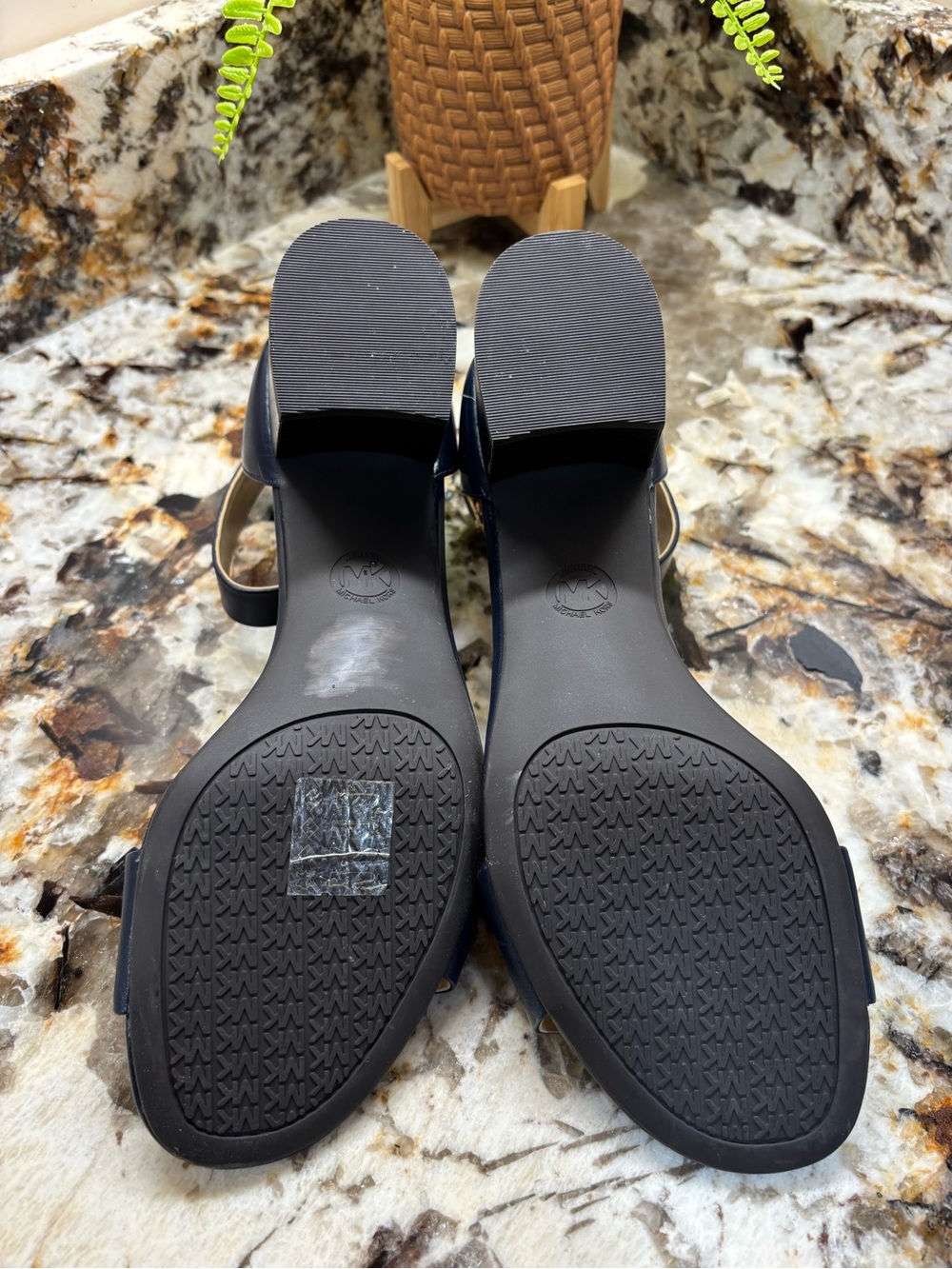 Michael Kors Navy Blue Ankle-Strap Block Heel Sandals - Picture 6 of 15